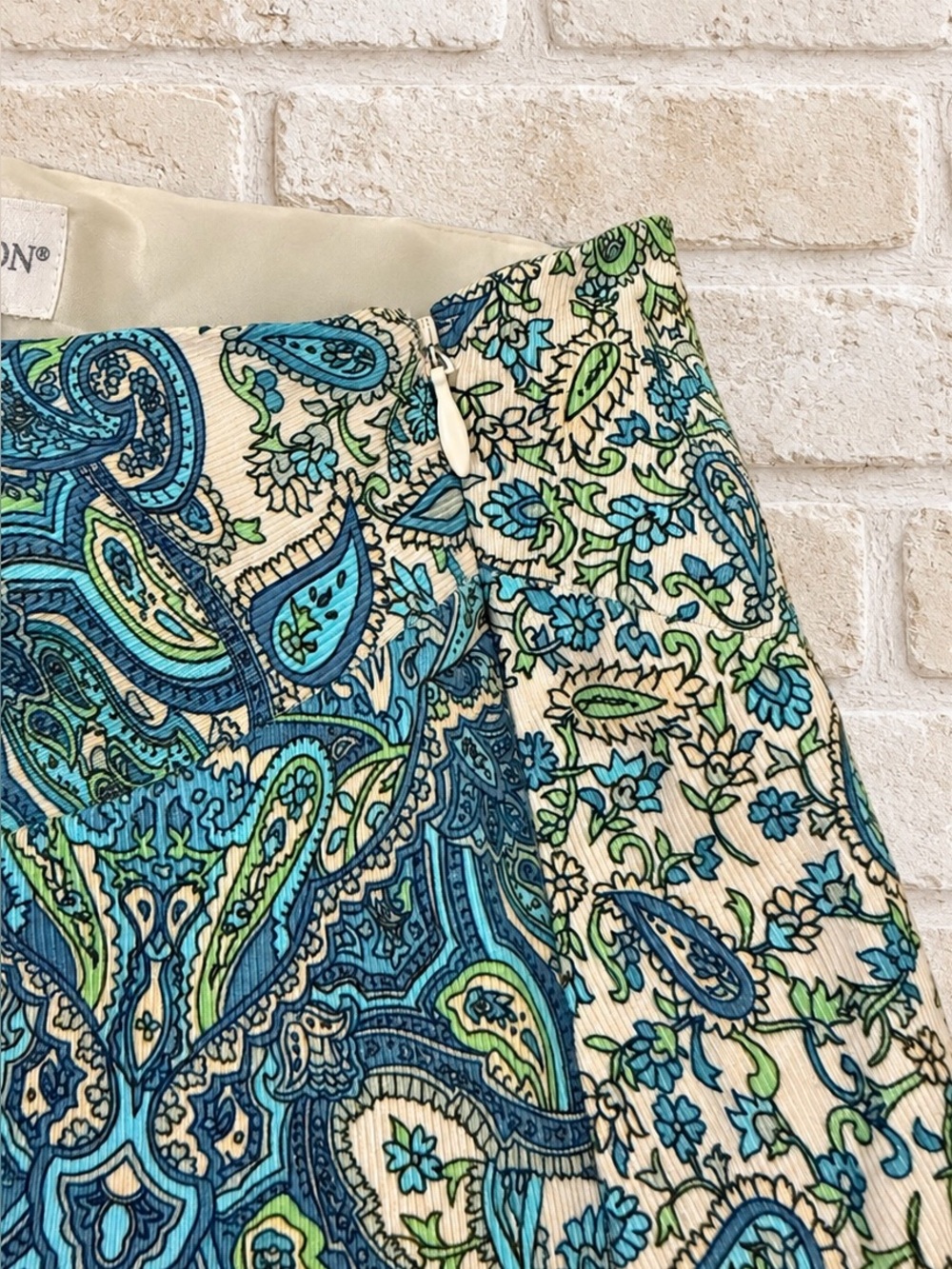 Vintage Y2K Worthington Silk Cotton Blue Green Paisley A Line Skirt Sz 4 Boho - Picture 3 of 4